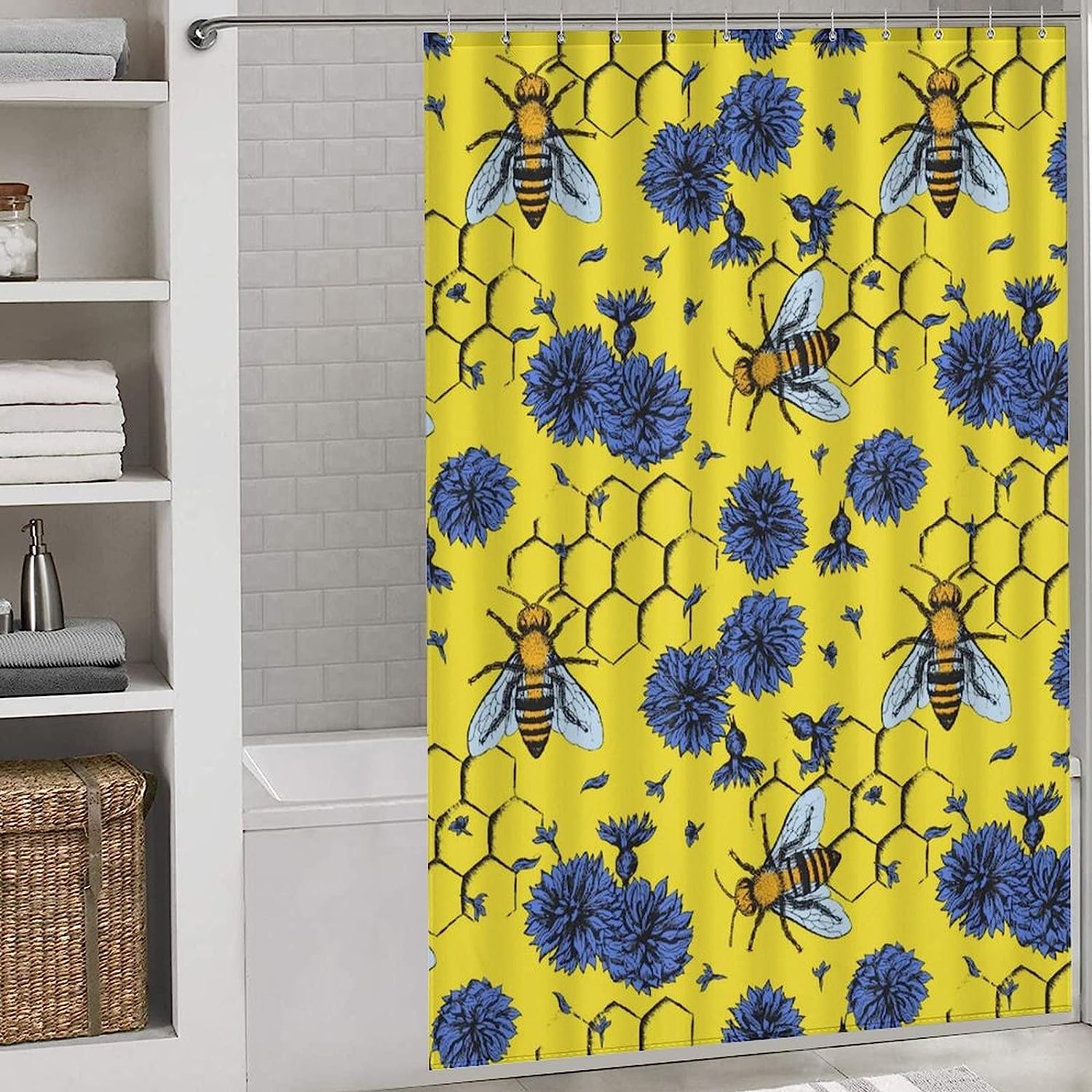 Bees And Flowers Shower Curtain Fashion Bath Curtain - Image 3