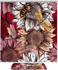 Bees, Dragonfly, And Flowers Shower Curtain Mat For Your Bathroom