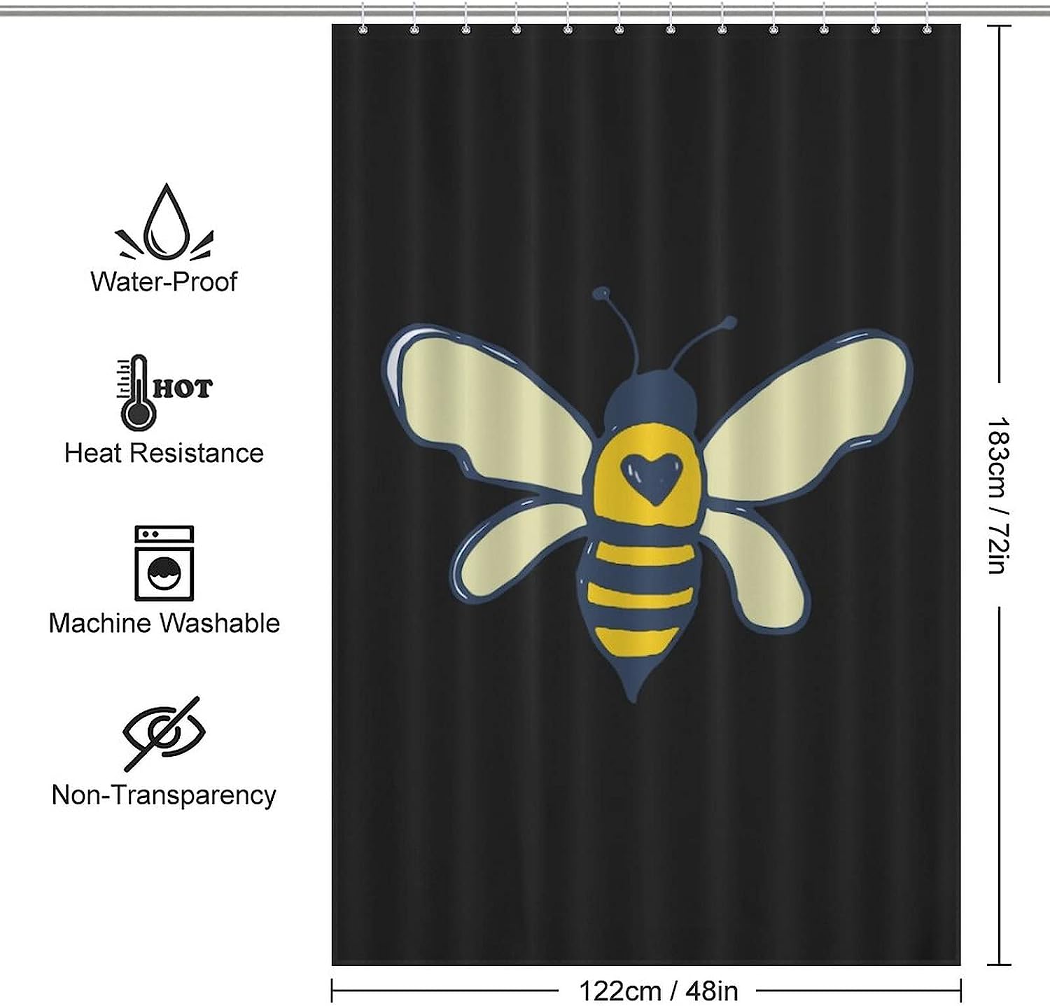 Bees Printed Shower Curtain Waterproof Decoration For Bathroom - Image 2