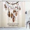 Beige And Brown Dreamcatcher Feathers Typography Bohemian Shower Curtain With Cartoonish Style