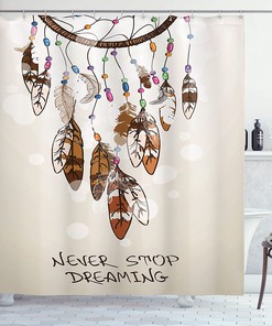 Beige And Brown Dreamcatcher Feathers Typography Bohemian Shower Curtain With Cartoonish Style