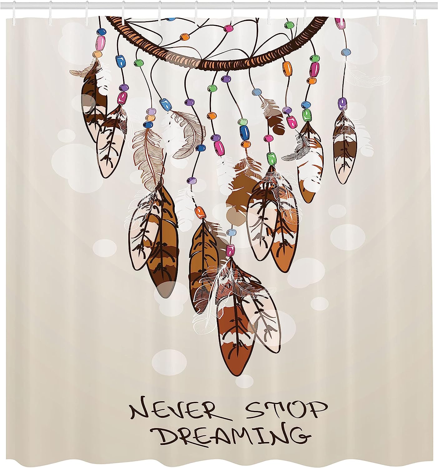 Beige And Brown Dreamcatcher Feathers Typography Bohemian Shower Curtain With Cartoonish Style - Image 2