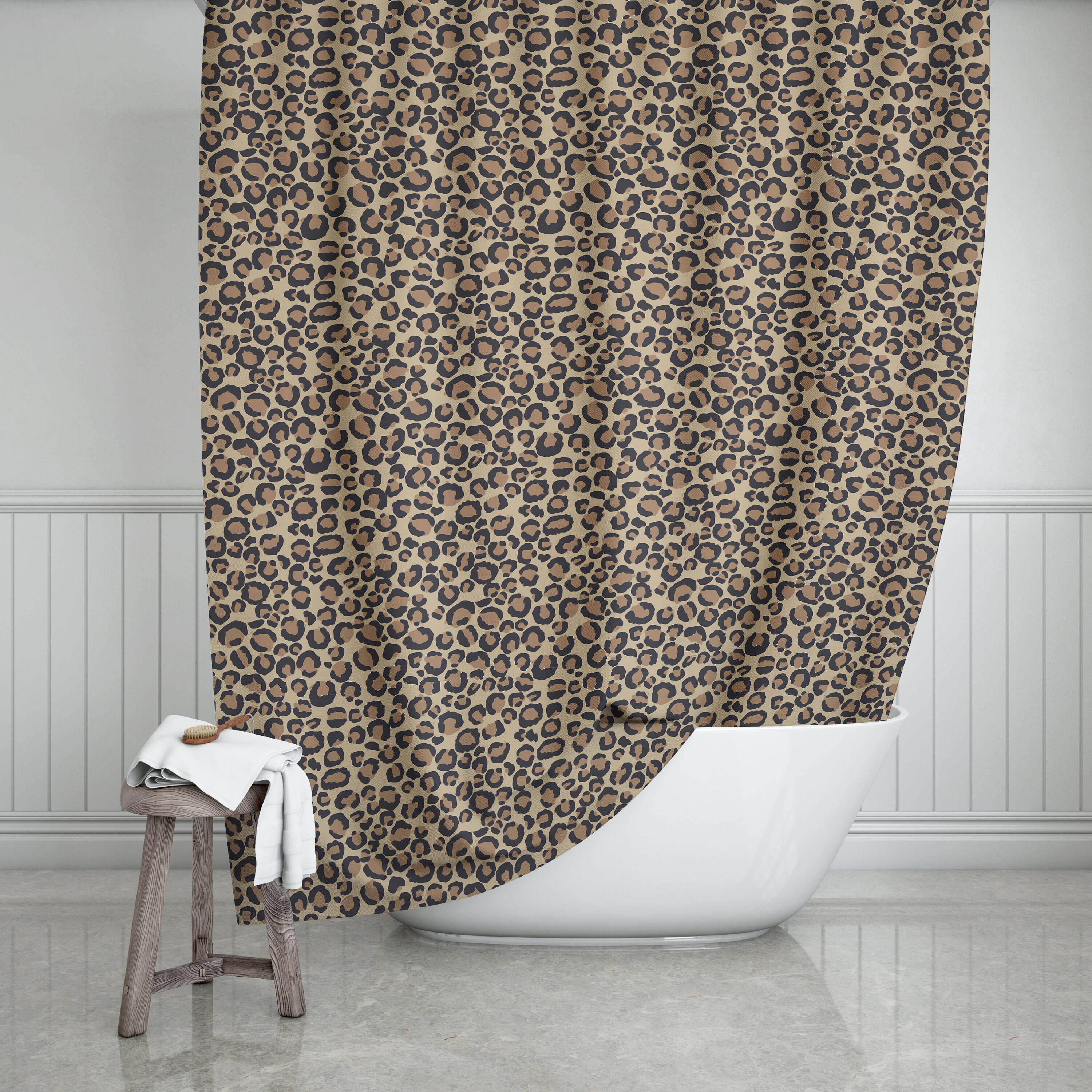 Beige Animal Print Shower Curtain, Elegant Bathroom Decor