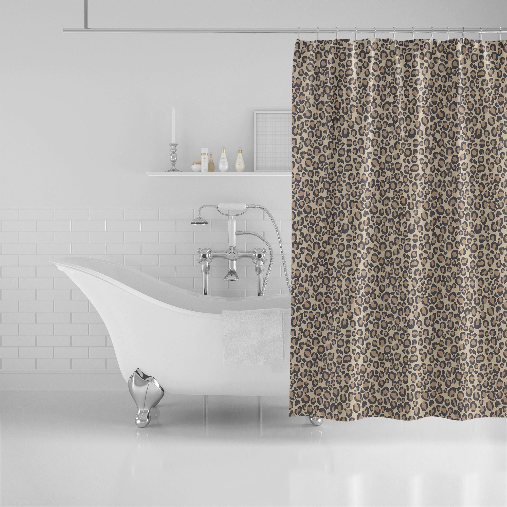 Beige Animal Print Shower Curtain, Elegant Bathroom Decor