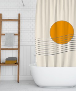 Beige Boho Shower Curtain, Farmhouse Modern Bathroom Decor, Minimalistic Curtain