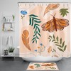 Beige Butterfly Shower Curtain Set, Mid-Century Minimalist Bathroom Accessories with Contemporary Boho Style