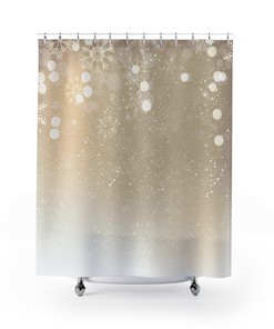 Beige Gradient Fabric Shower Curtain with Blinking Snowflakes Print