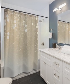 Beige Gradient Fabric Shower Curtain with Blinking Snowflakes Print