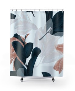 Beige Grey Floral Shower Curtain, Elegant Botanical Bathroom Decor 