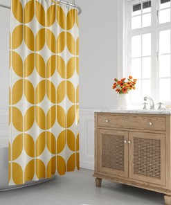 Beige Mid-Century Modern Shower Curtain, Retro Geometrical Bathroom Decor