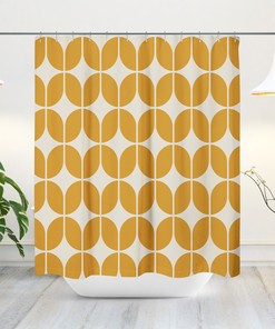 Beige Mid-Century Modern Shower Curtain, Retro Geometrical Bathroom Decor