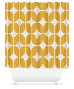 Beige Mid-Century Modern Shower Curtain, Retro Geometrical Bathroom Decor