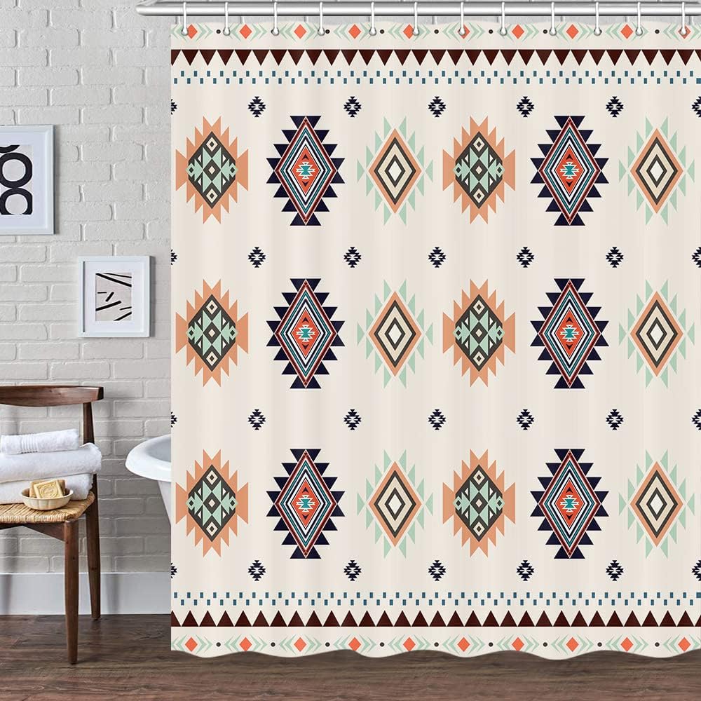 Beige Southwestern Tribal Shower Curtain - Image 2