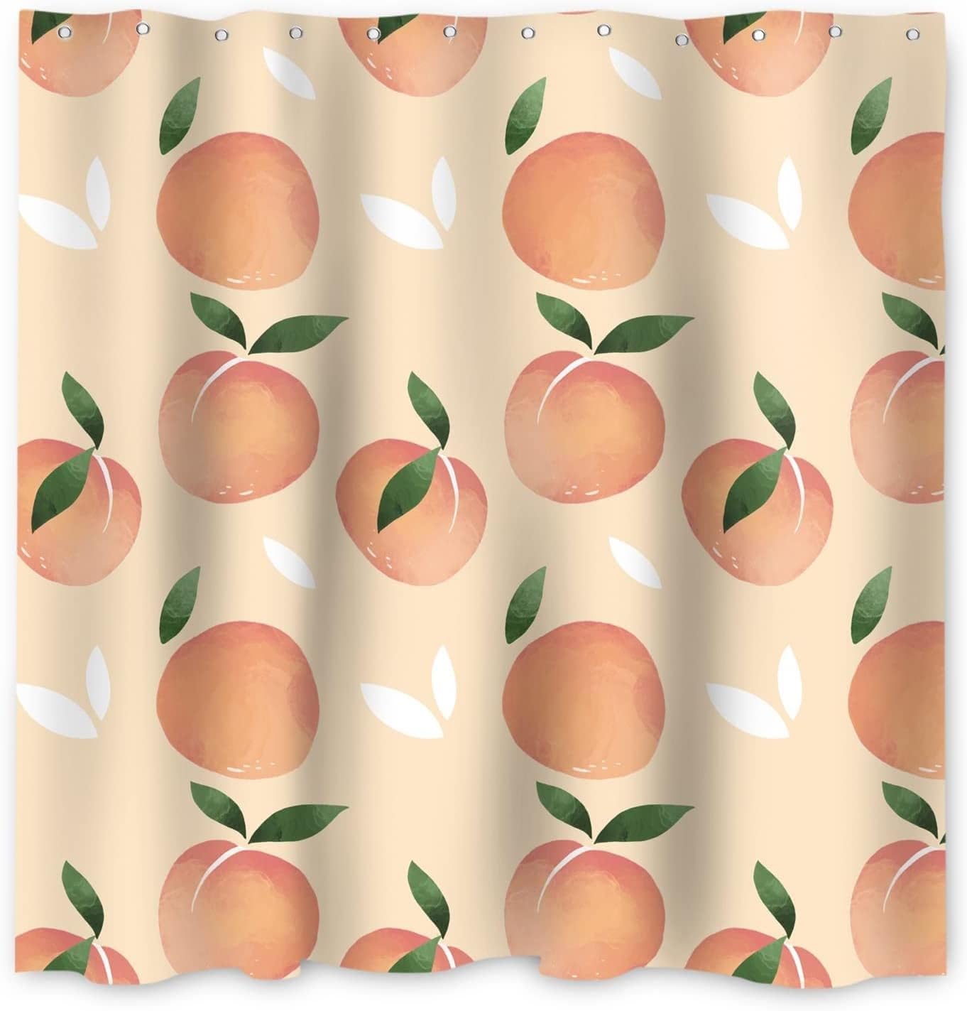 Beige Summer Leaf Watercolor Shower Curtain, Fruit Leaves Bathroom Decor, Colorful Waterproof Cloth Curtain - Image 4
