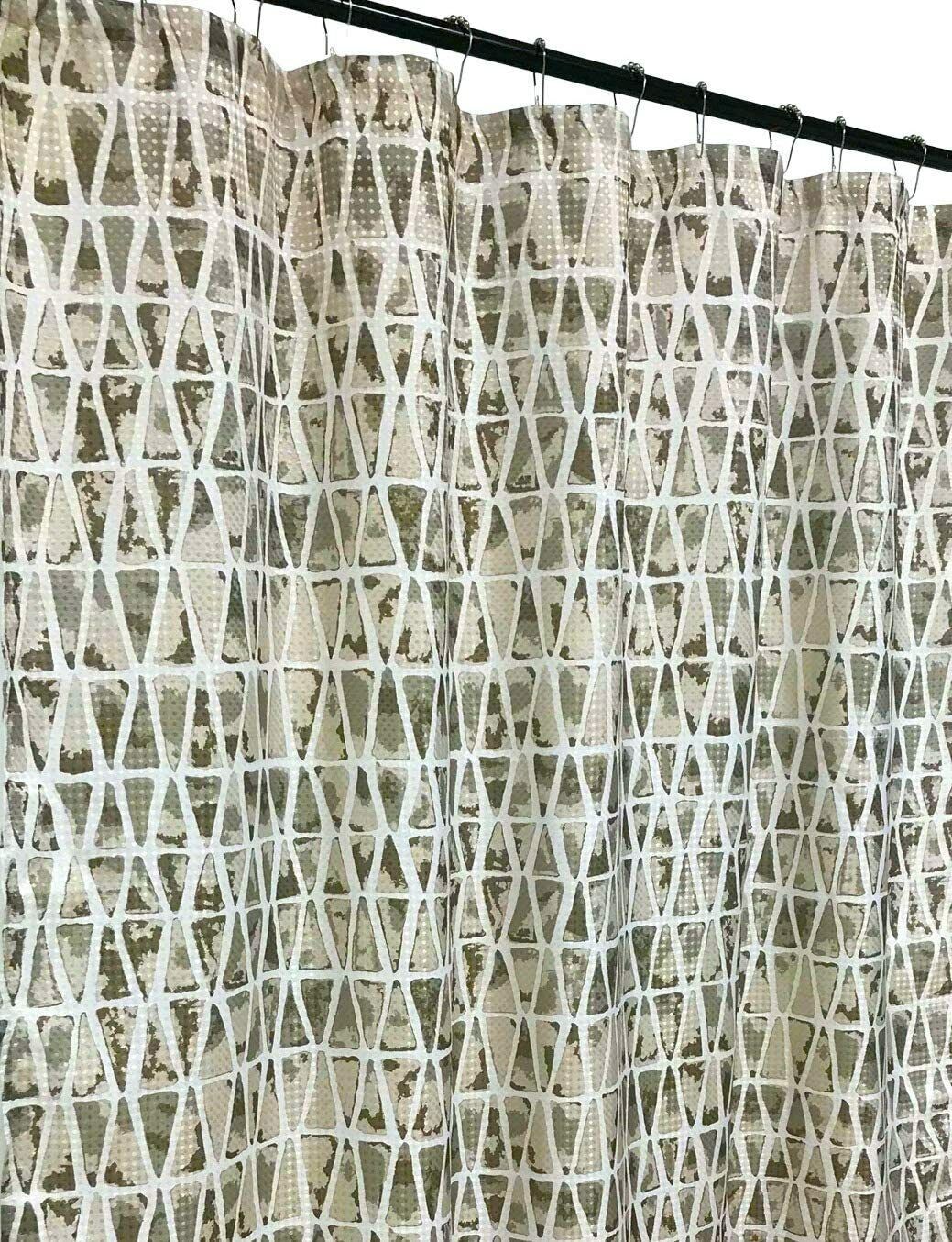 Beige Taupe Grey Camo Fabric Shower Curtain, Geometric Naturals Bathroom Decor