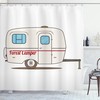Beige White Vintage Van Recreational Caravan Travelers Truck On The Road Retro Graphic Design Shower Curtain