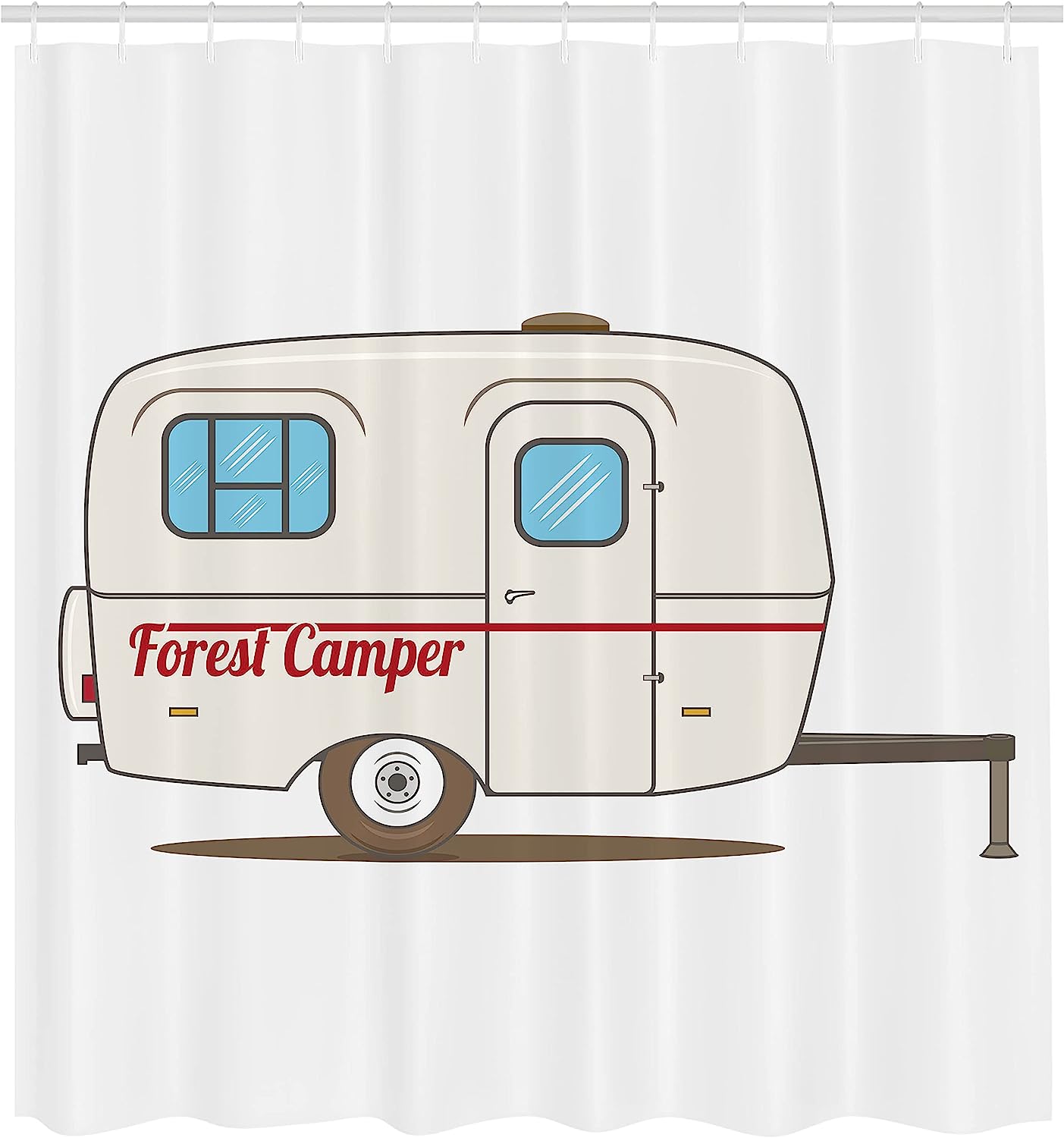 Beige White Vintage Van Recreational Caravan Travelers Truck On The Road Retro Graphic Design Shower Curtain - Image 2