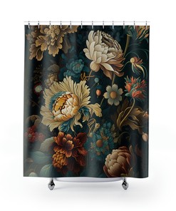 Belgian Jacquard Woven Floral Shower Curtain with Multicolored Flowers