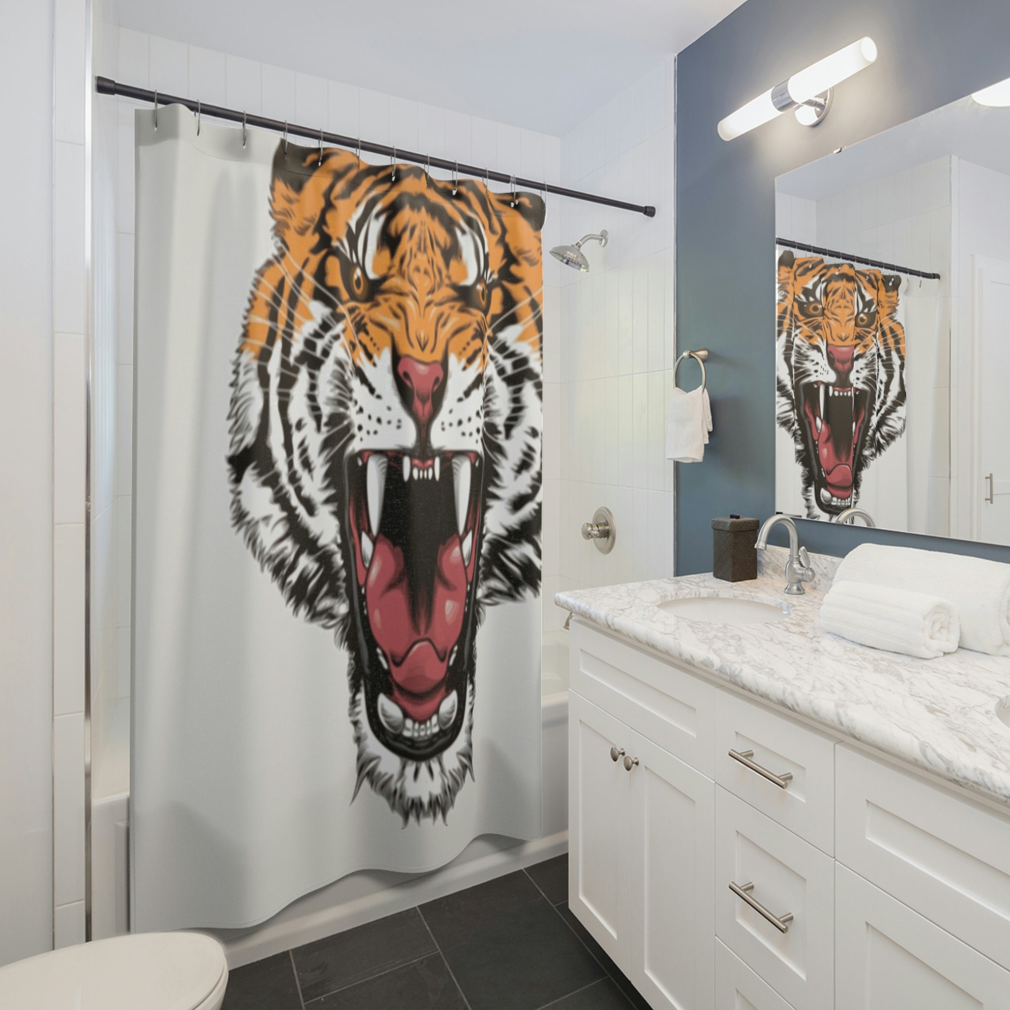 Bengal Tiger Tattoo Style Shower Curtain for Men's Bathroom Decor
