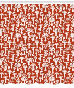 Berries and Amanita Mushroom Shower Curtain - Nature Inspired Bathroom Decor