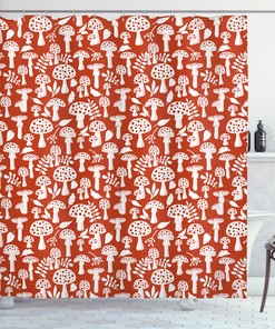 Berries and Amanita Mushroom Shower Curtain - Nature Inspired Bathroom Decor