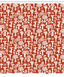 Berries and Amanita Mushroom Shower Curtain - Nature Inspired Bathroom Decor