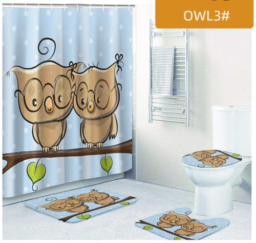 Bespectacled Owl Shower Curtain Set, Bird Lover Bathroom Decor