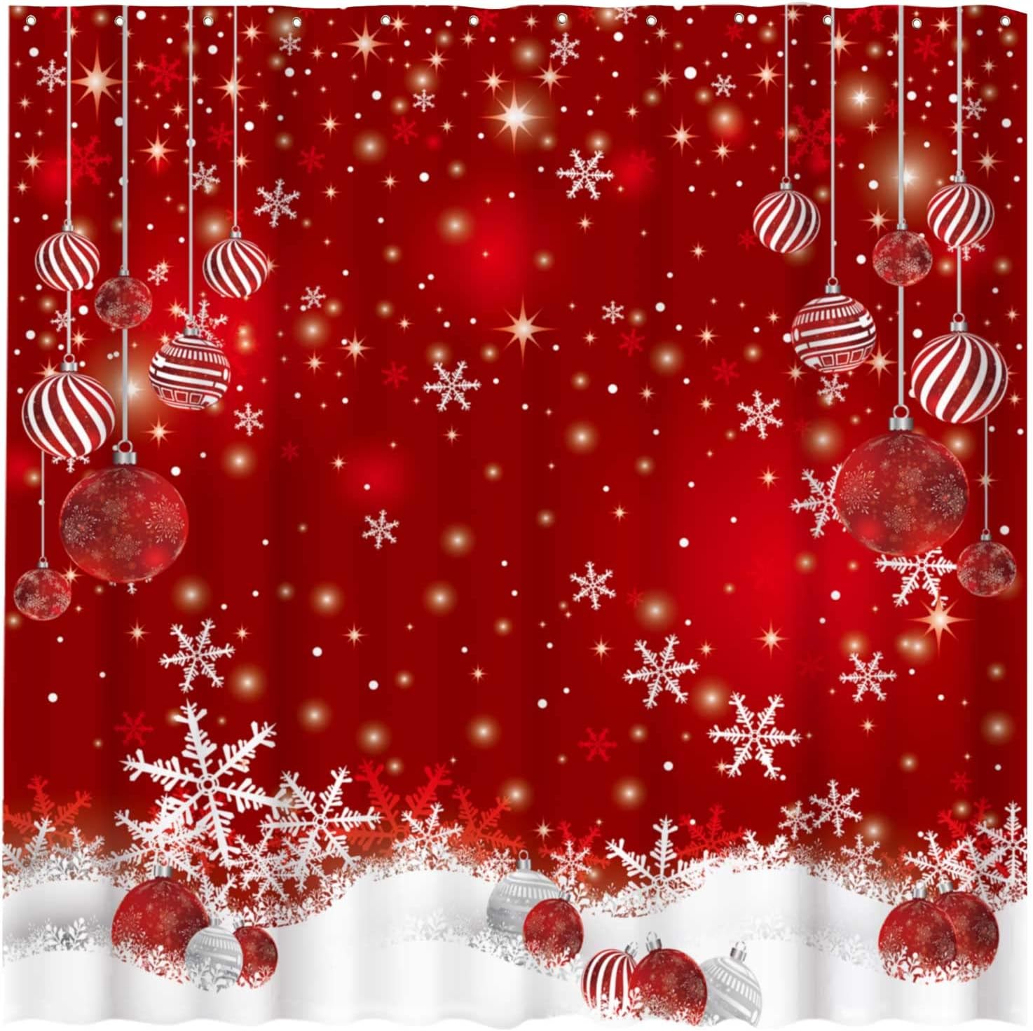 Best Christmas Snowflakes Shower Curtain Set 12 Hooks Merry Xmas Glitter Sparkle Bokeh Bathroom Decor