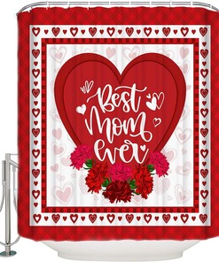 Best Mom Ever Red Plaid Heart Shower Curtain - Loving Bathroom Decor