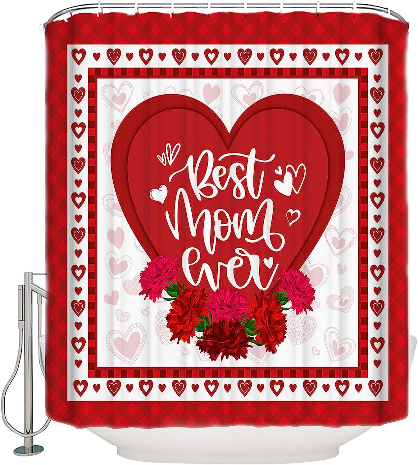 Best Mom Ever Red Plaid Heart Shower Curtain - Loving Bathroom Decor