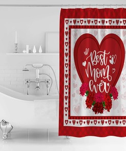 Best Mom Ever Red Plaid Heart Shower Curtain - Loving Bathroom Decor