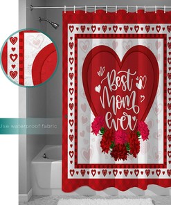 Best Mom Ever Red Plaid Heart Shower Curtain - Loving Bathroom Decor