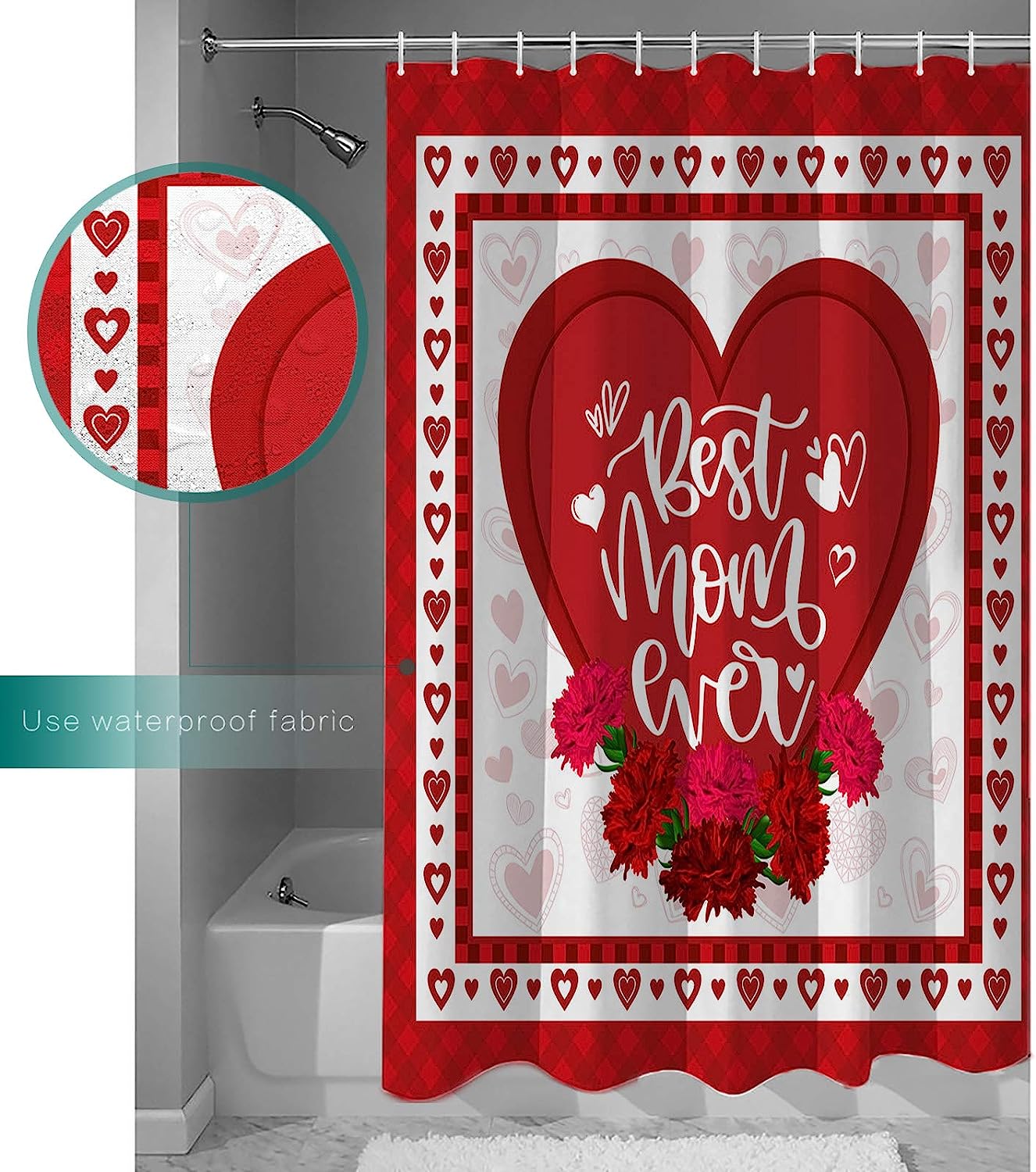 Best Mom Ever Red Plaid Heart Shower Curtain - Loving Bathroom Decor
