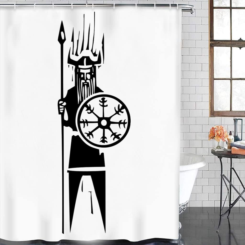 Best Norse Decor Odin Rune Shower Curtain, Waterproof 3D Printed Artwork Ideal for Bathroom/Washroom Decor