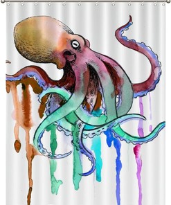 Best Shower Curtain with Colorful Octopus Art Print
