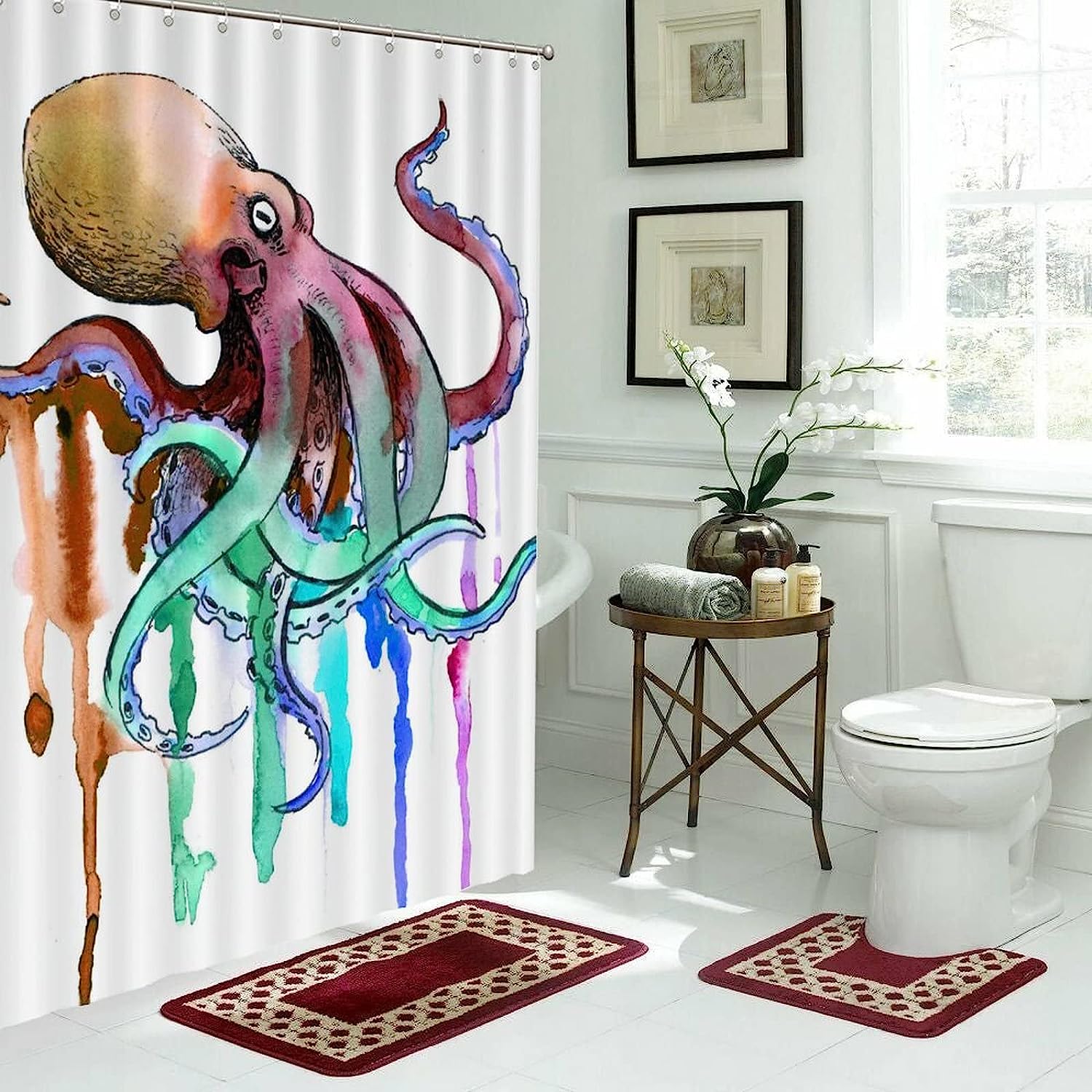 Best Shower Curtain with Colorful Octopus Art Print