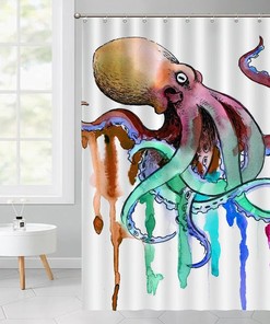 Best Shower Curtain with Colorful Octopus Art Print