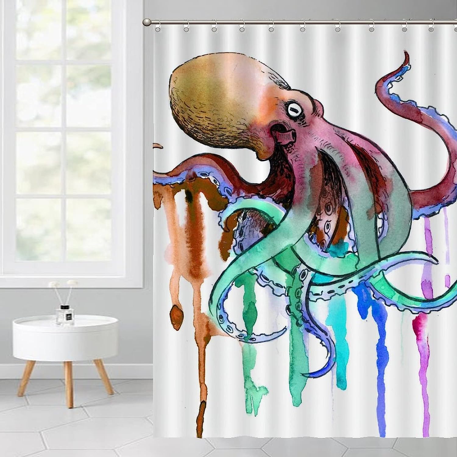 Best Shower Curtain with Colorful Octopus Art Print
