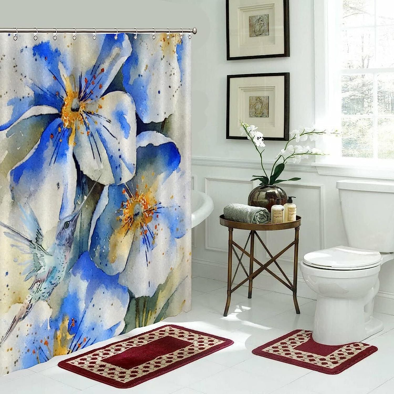 Best Shower Curtain with Vintage Hummingbird and Flowers Print