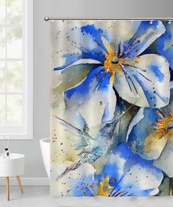 Best Shower Curtain with Vintage Hummingbird and Flowers Print