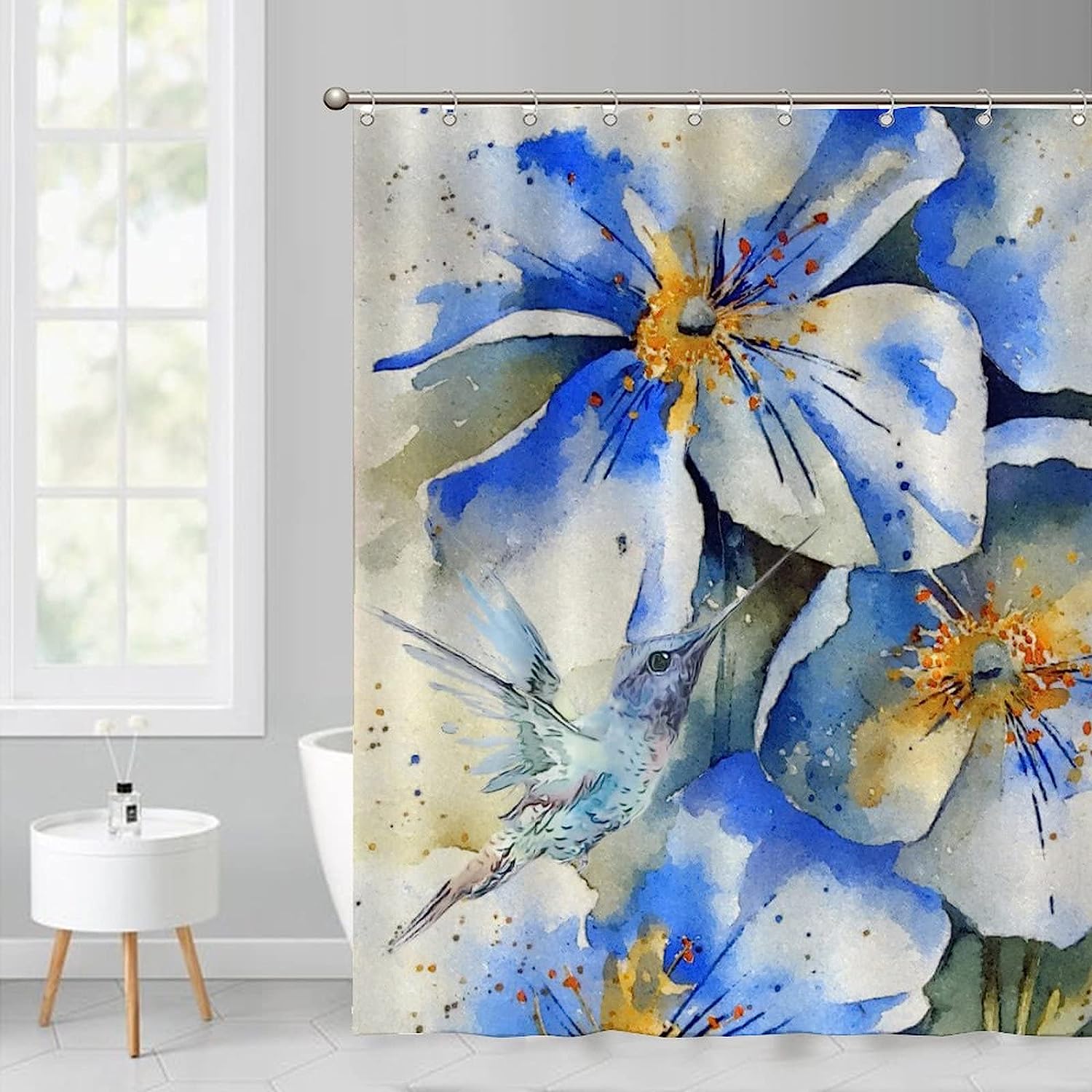 Best Shower Curtain with Vintage Hummingbird and Flowers Print
