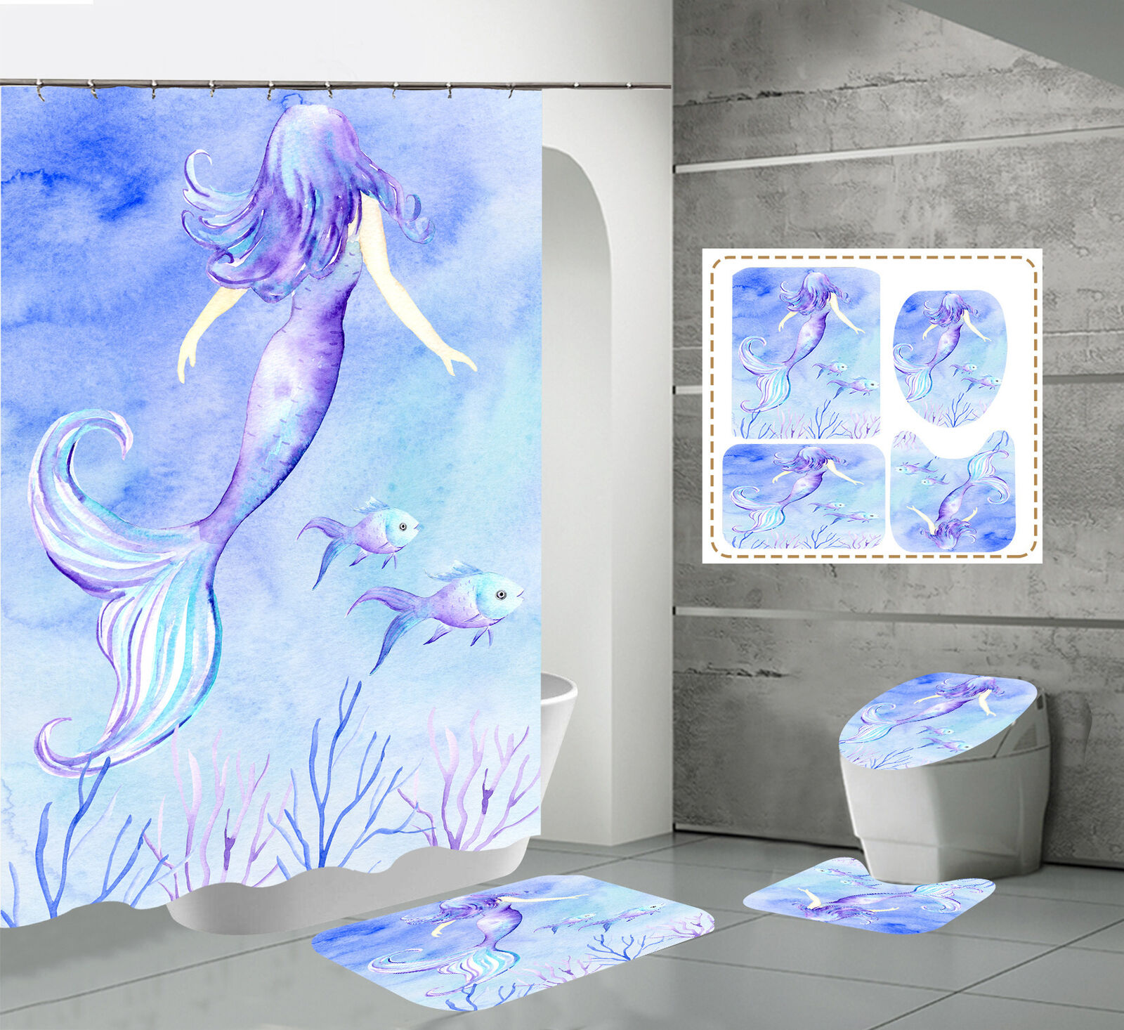 Best Shower Curtains - Purple Dream Mermaid Waterproof Fabric