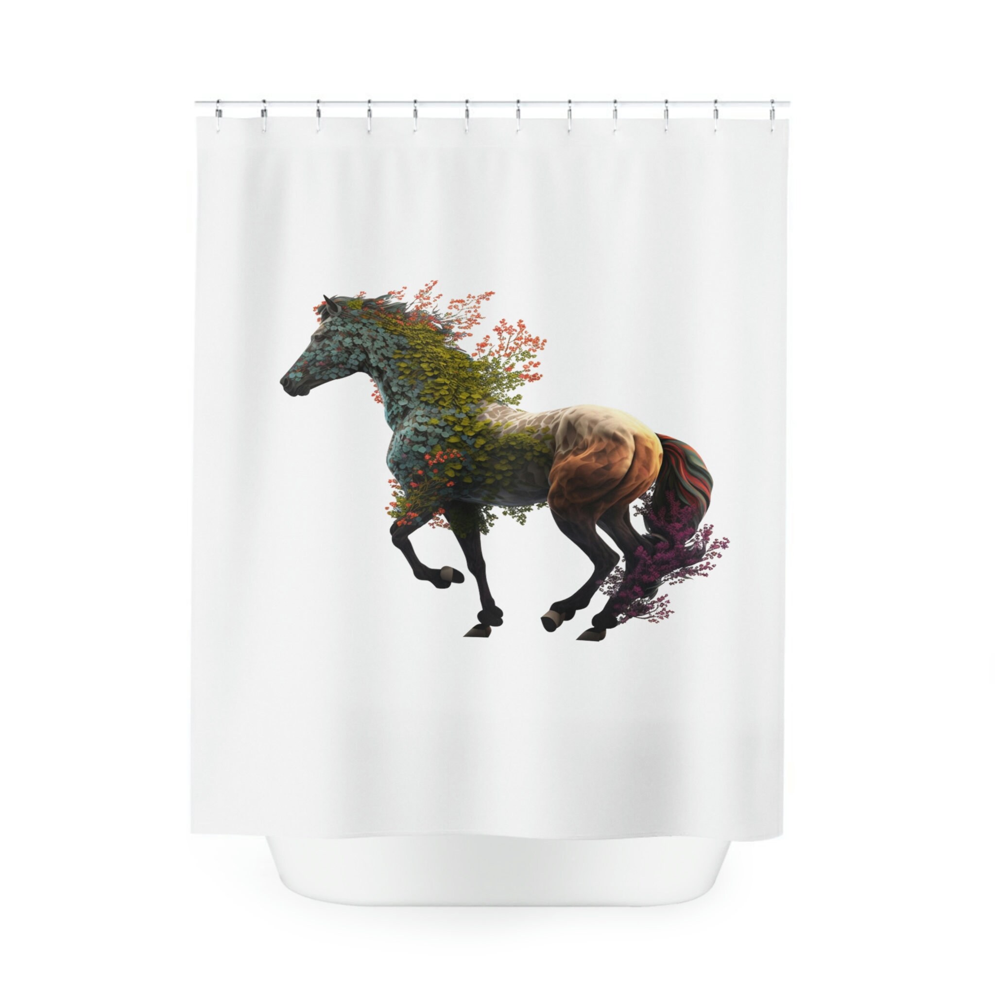 Beyond Animals Brown Horse Sherpa Shower Curtain, Unique Horse Curtain For Restrooms, Waterproof Fabric - Image 2