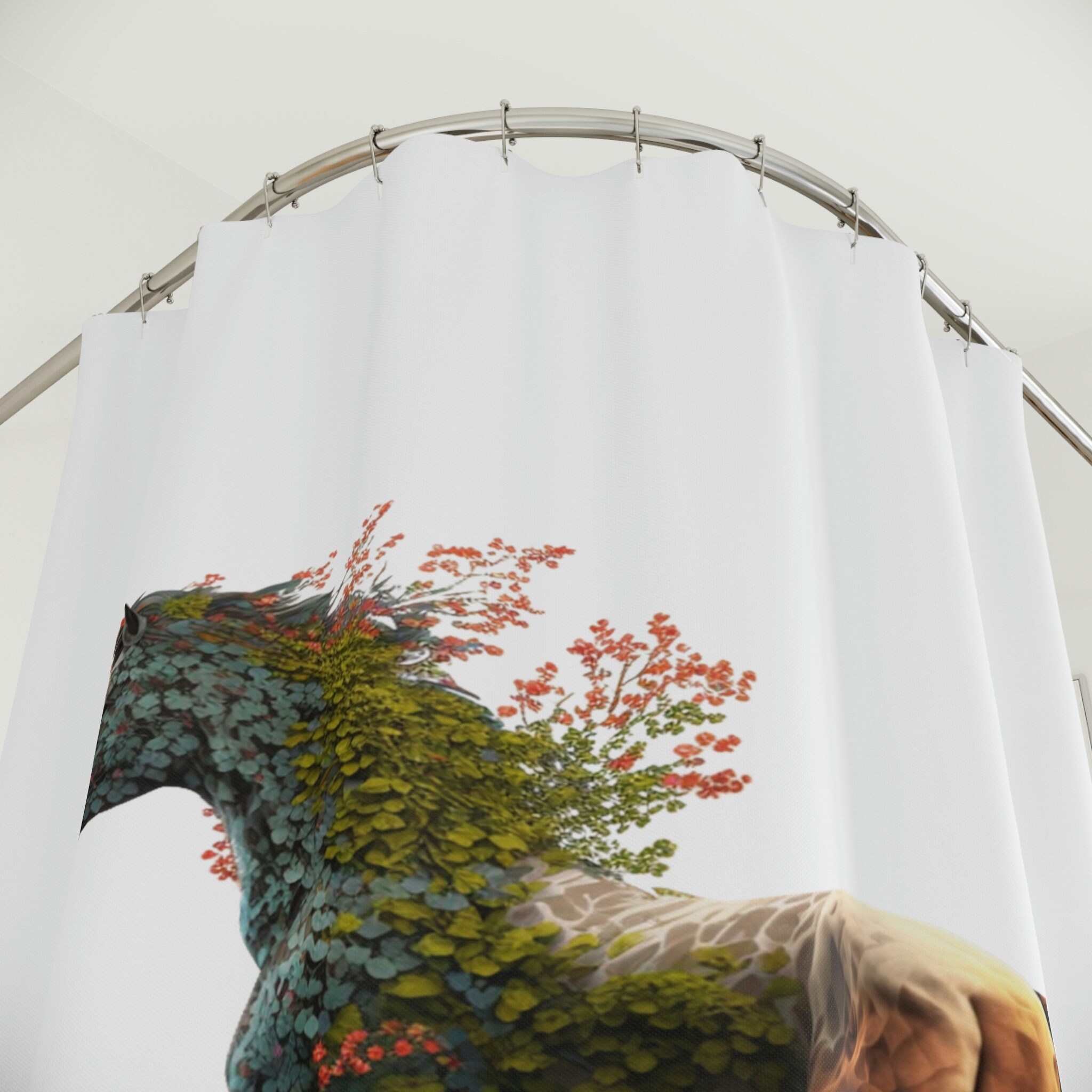 Beyond Animals Brown Horse Sherpa Shower Curtain, Unique Horse Curtain For Restrooms, Waterproof Fabric - Image 3