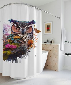Beyond Animals Owl Sherpa Shower Curtain, Unique Owl Curtain For Restrooms, Waterproof Fabric