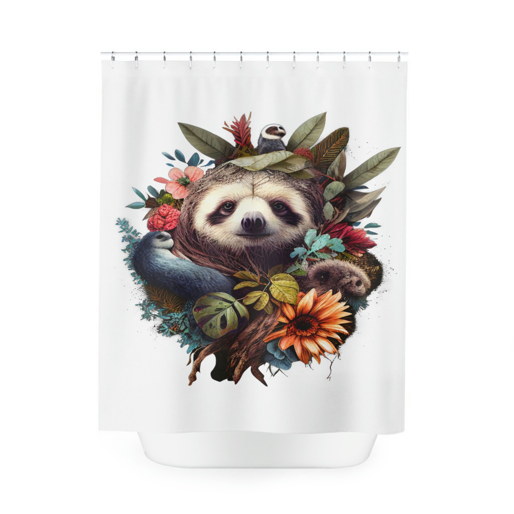 Beyond Animals Sloth Sherpa Shower Curtain, Unique Sloth Curtain For Restrooms, Waterproof Fabric - Image 2