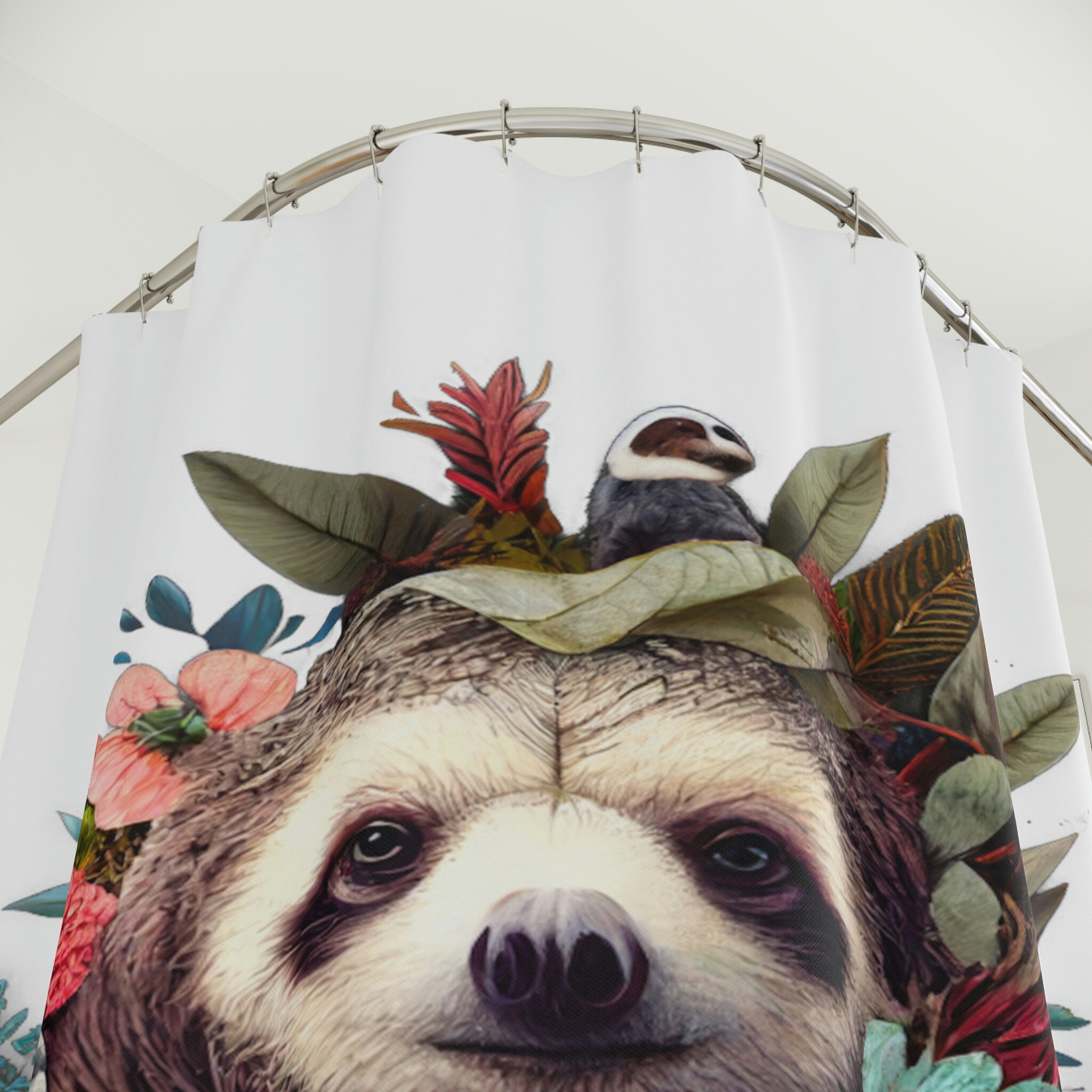 Beyond Animals Sloth Sherpa Shower Curtain, Unique Sloth Curtain For Restrooms, Waterproof Fabric - Image 3