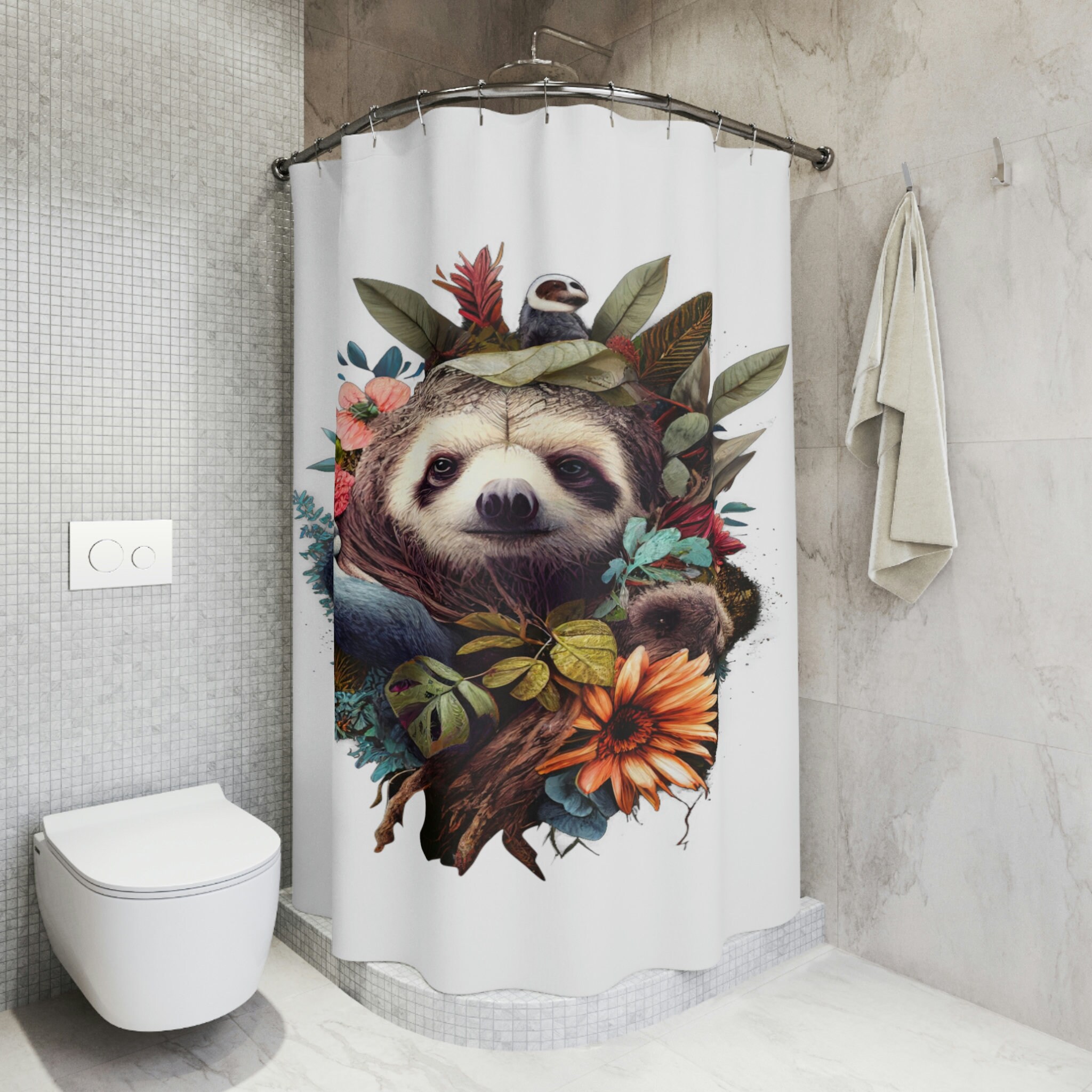 Beyond Animals Sloth Sherpa Shower Curtain, Unique Sloth Curtain For Restrooms, Waterproof Fabric - Image 4