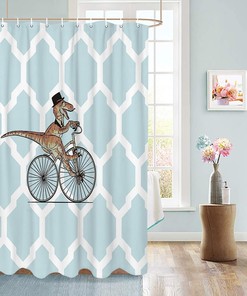 Bicycle Dinosaur Geometric Kids Shower Curtain - Travel Shower Curtain for Unique Bathroom Decor