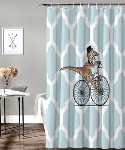 Bicycle Dinosaur Geometric Kids Shower Curtain - Travel Shower Curtain for Unique Bathroom Decor